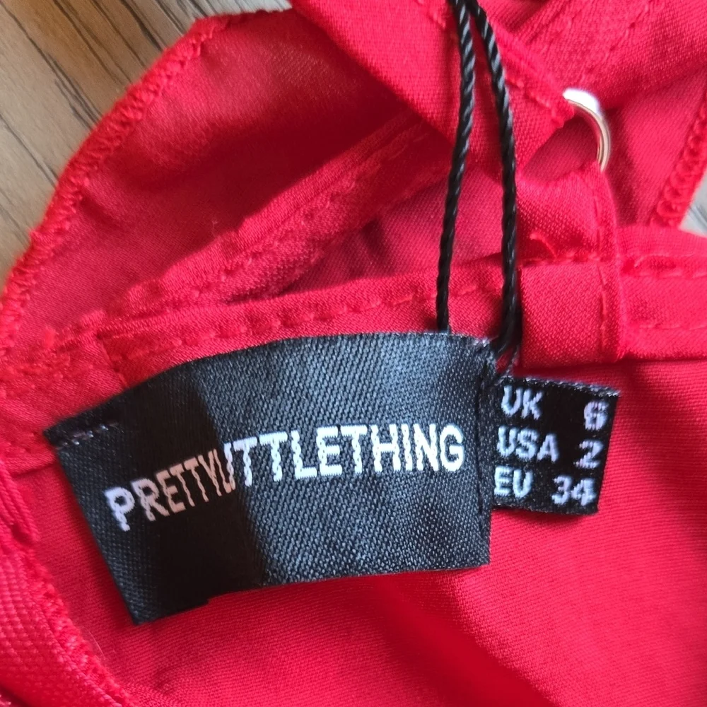 PrettyLittleThing Red One-Shoulder Ruffle Dress - Picture 2 of 5